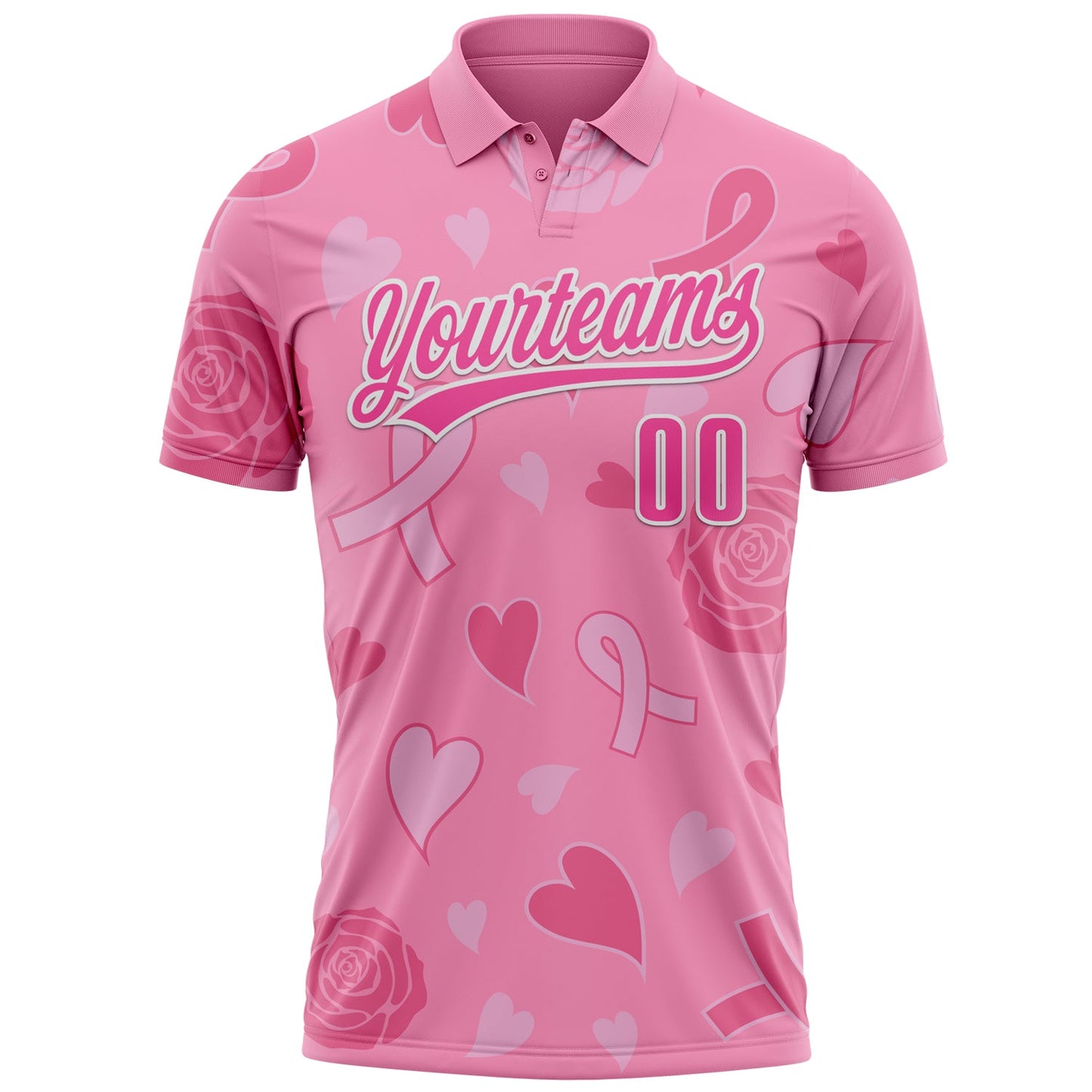 Custom Pink White 3D Pink Ribbon Breast Cancer Awareness Month Women Health Care Support Performance Polo Shirt view 2