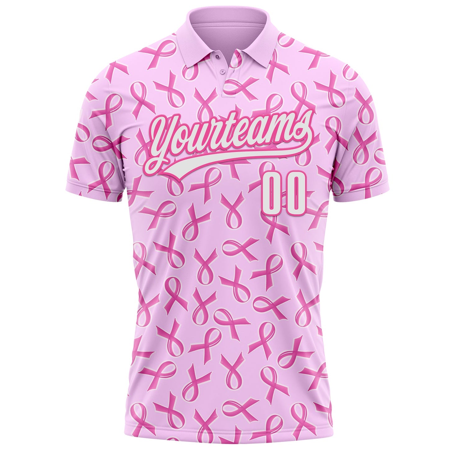 Custom Pink White 3D Pink Ribbon Breast Cancer Awareness Month Women Health Care Support Performance Polo Shirt view 2