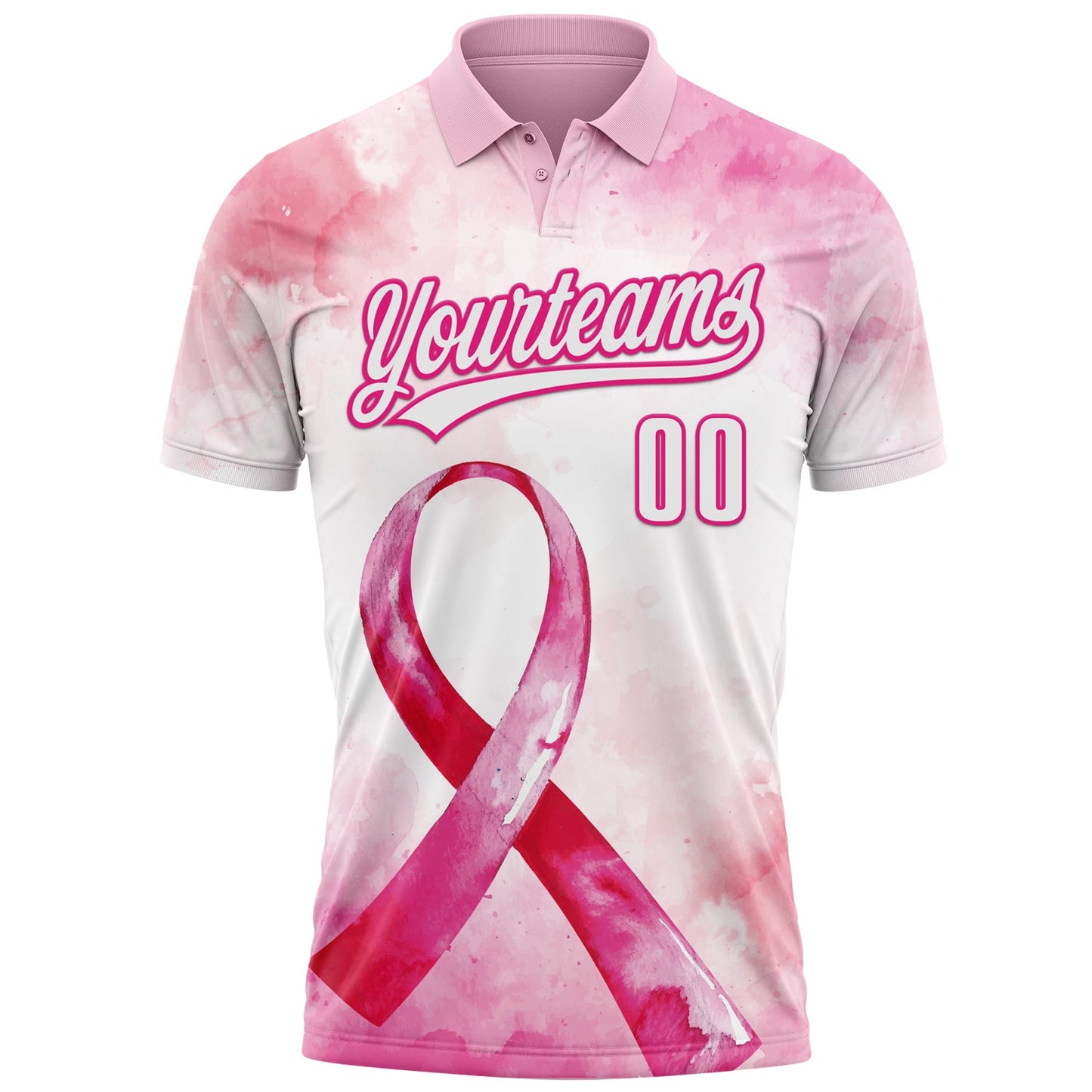 Custom Pink White-Hot Pink 3D Pink Ribbon Breast Cancer Awareness Month Women Health Care Support Performance Polo Shirt view 2
