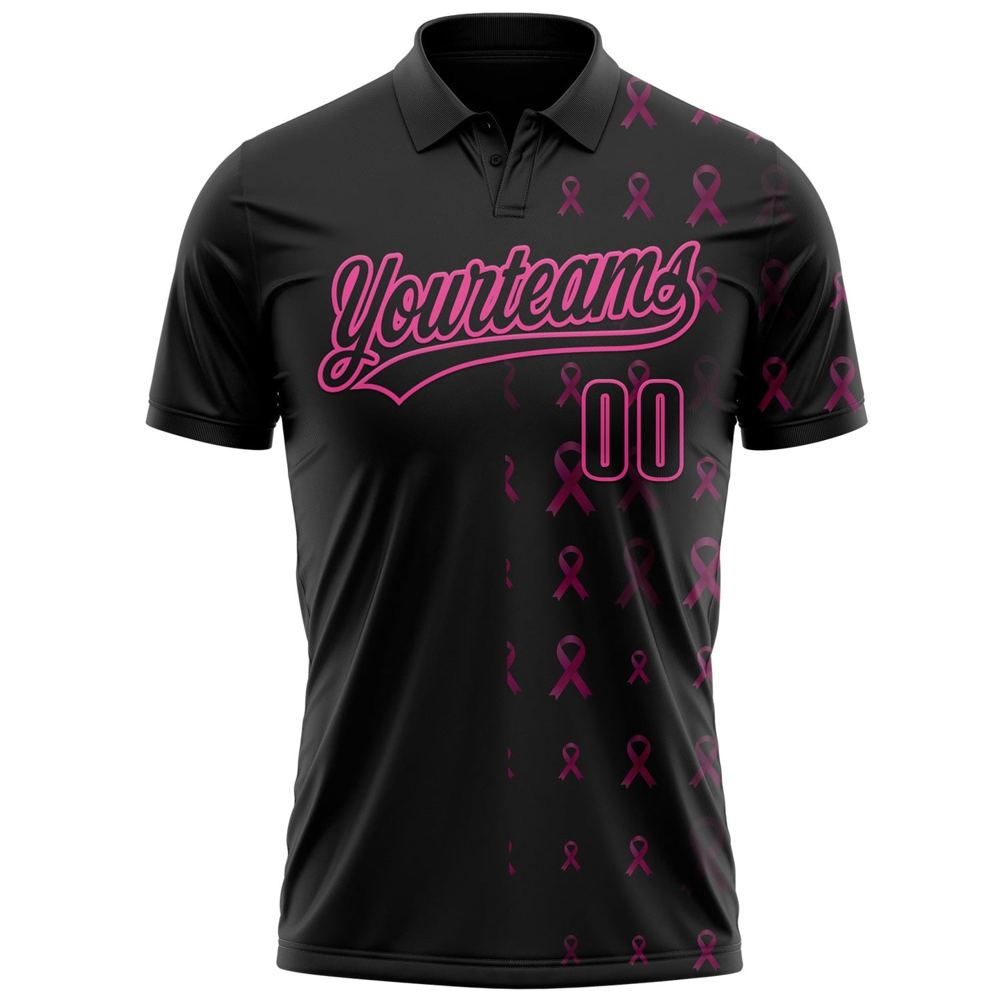 Custom Black Pink 3D Pink Ribbon Breast Cancer Awareness Month Women Health Care Support Performance Polo Shirt view 2