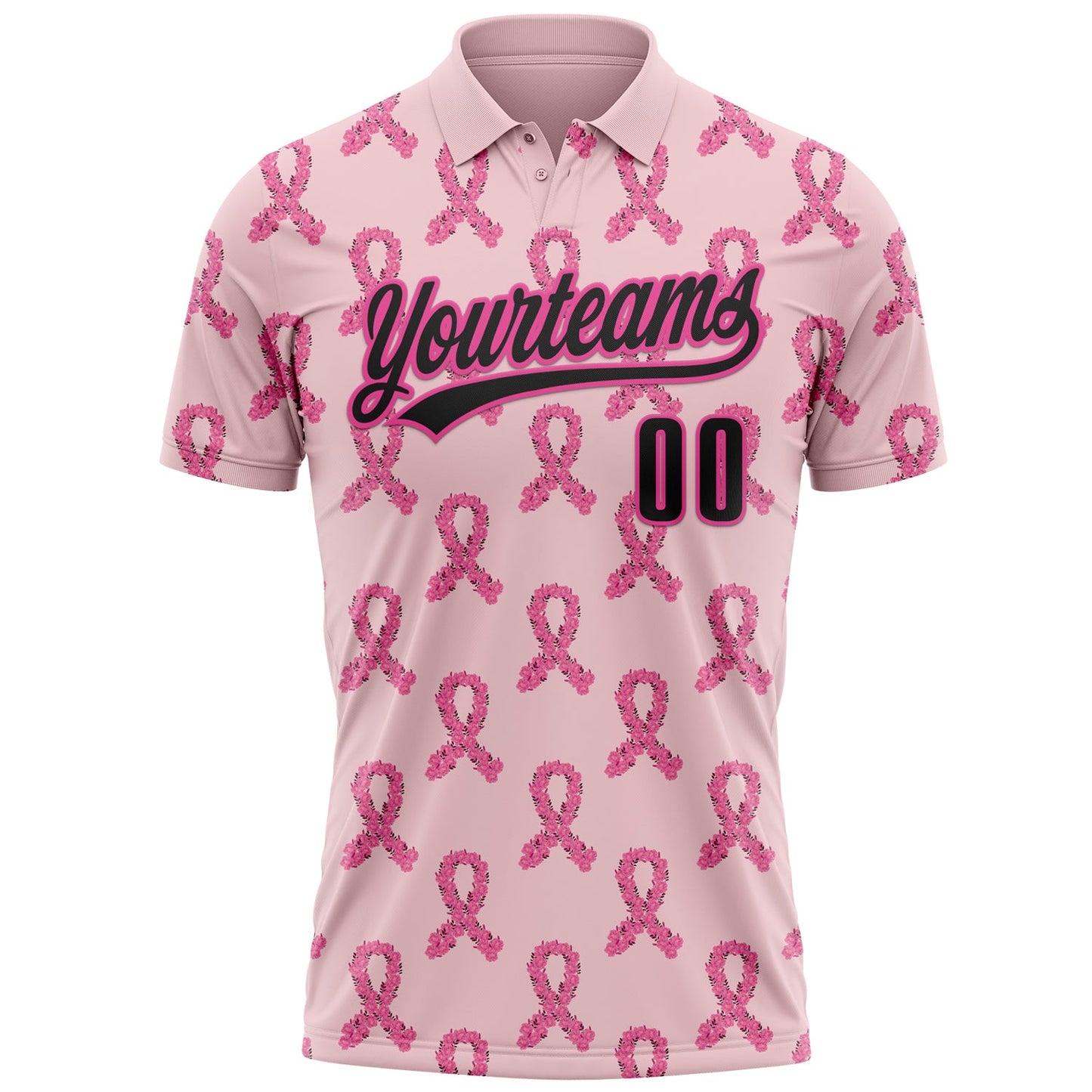 Custom Pink Black 3D Pink Ribbon Breast Cancer Awareness Month Women Health Care Support Performance Polo Shirt view 2
