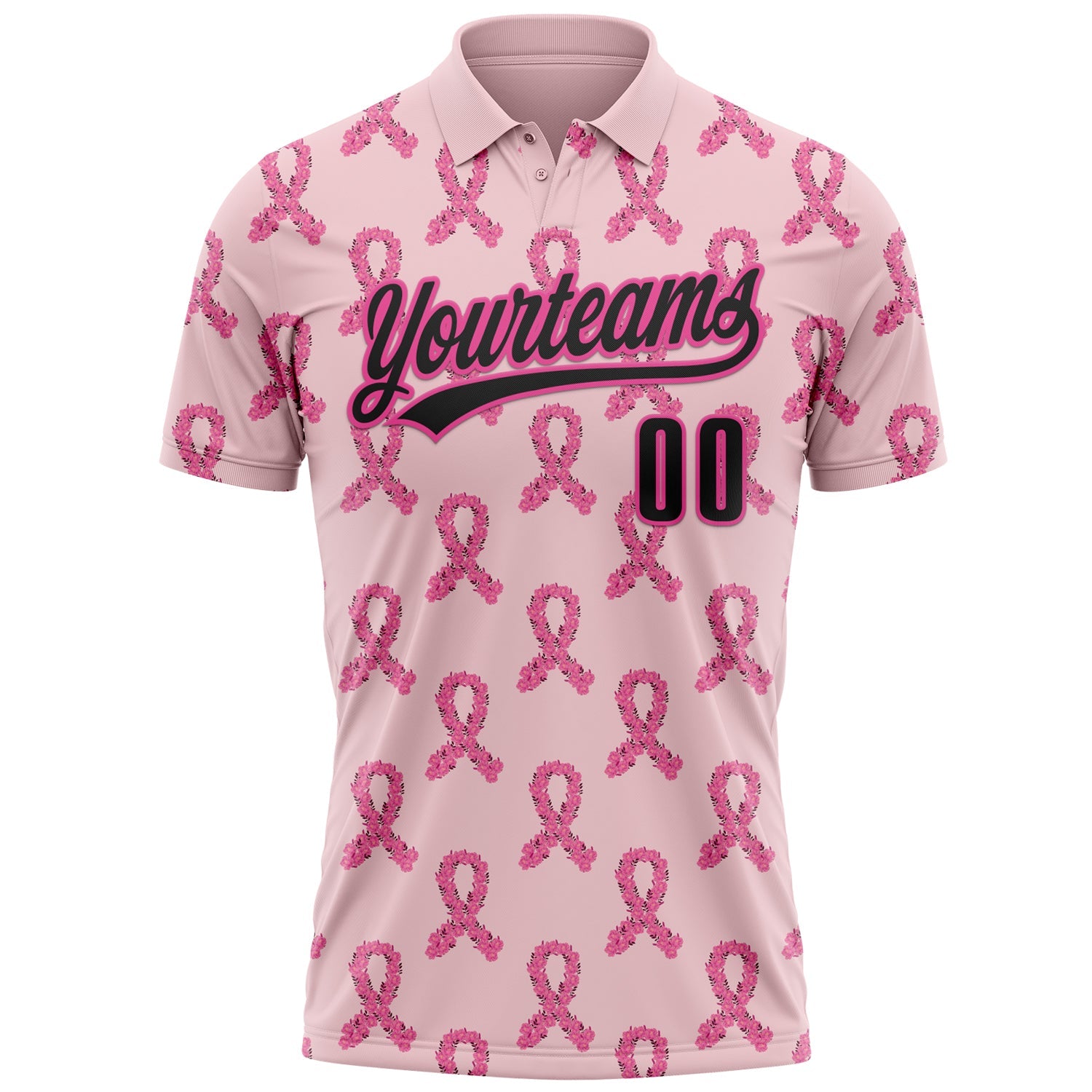 Custom Pink Black 3D Pink Ribbon Breast Cancer Awareness Month Women Health Care Support Performance Polo Shirt view 2
