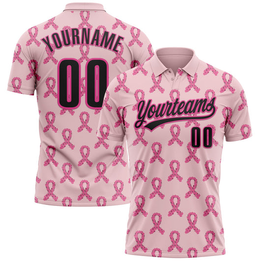 Custom Pink Black 3D Pink Ribbon Breast Cancer Awareness Month Women Health Care Support Performance Polo Shirt - Main View