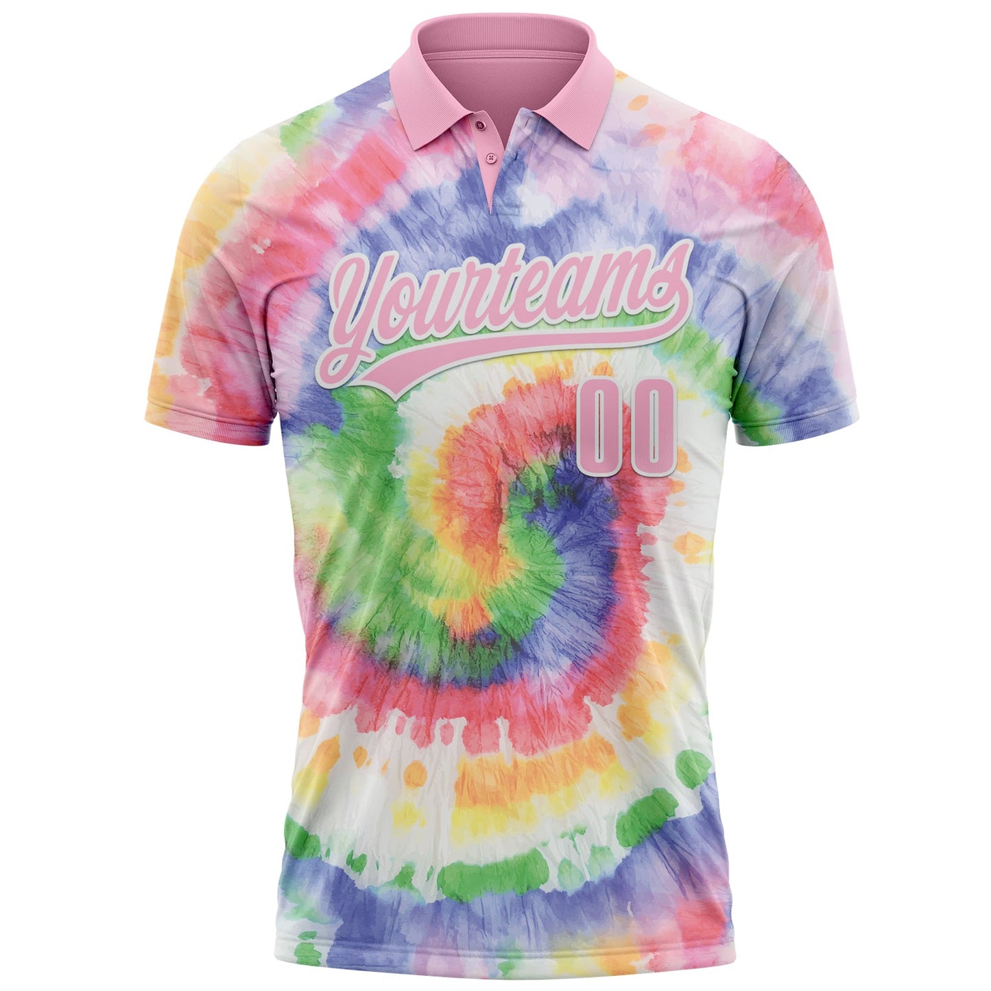 Custom Tie Dye Light Pink-White 3D Pink Ribbon Breast Cancer Awareness Month Women Health Care Support Performance Polo Shirt view 2