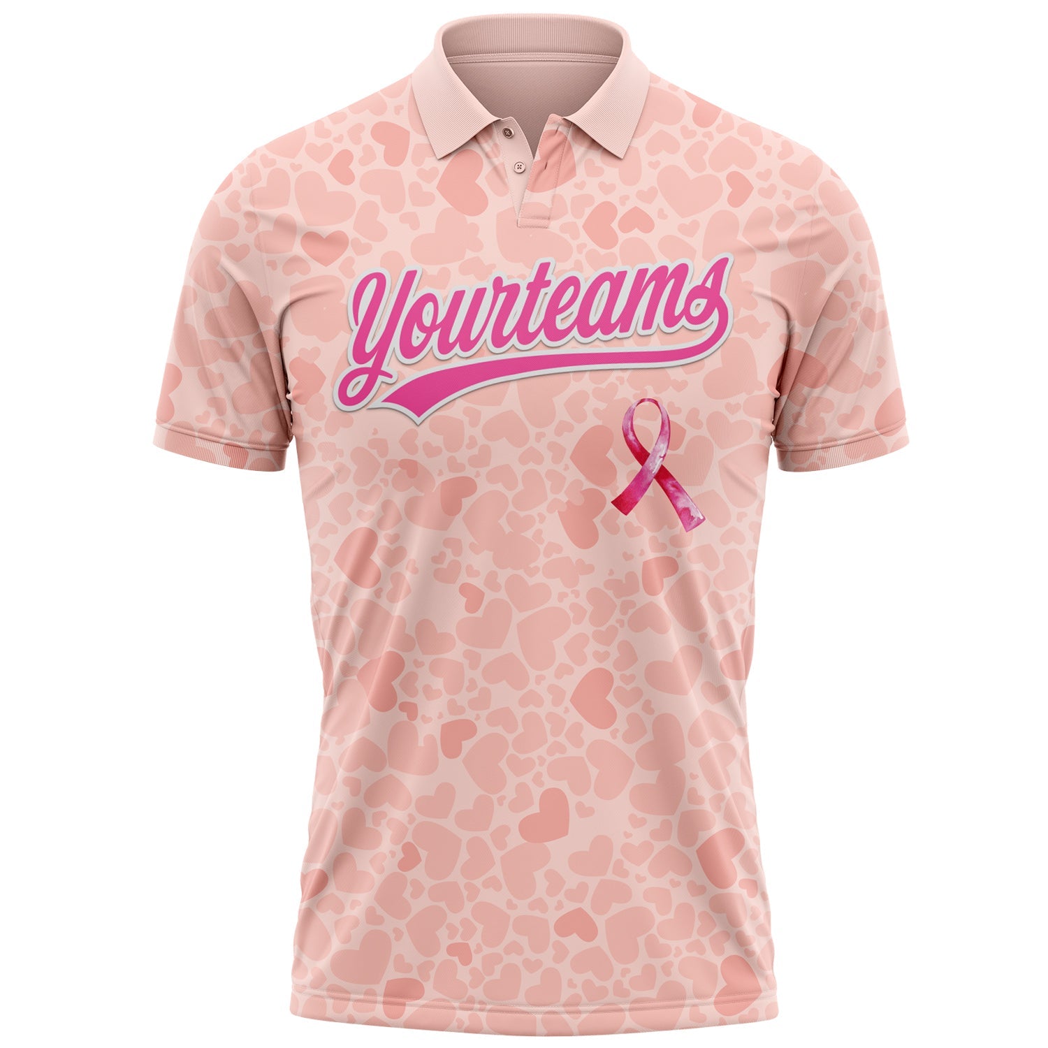 Custom Medium Pink Pink-White 3D Pink Ribbon Breast Cancer Awareness Month Women Health Care Support Performance Polo Shirt view 2