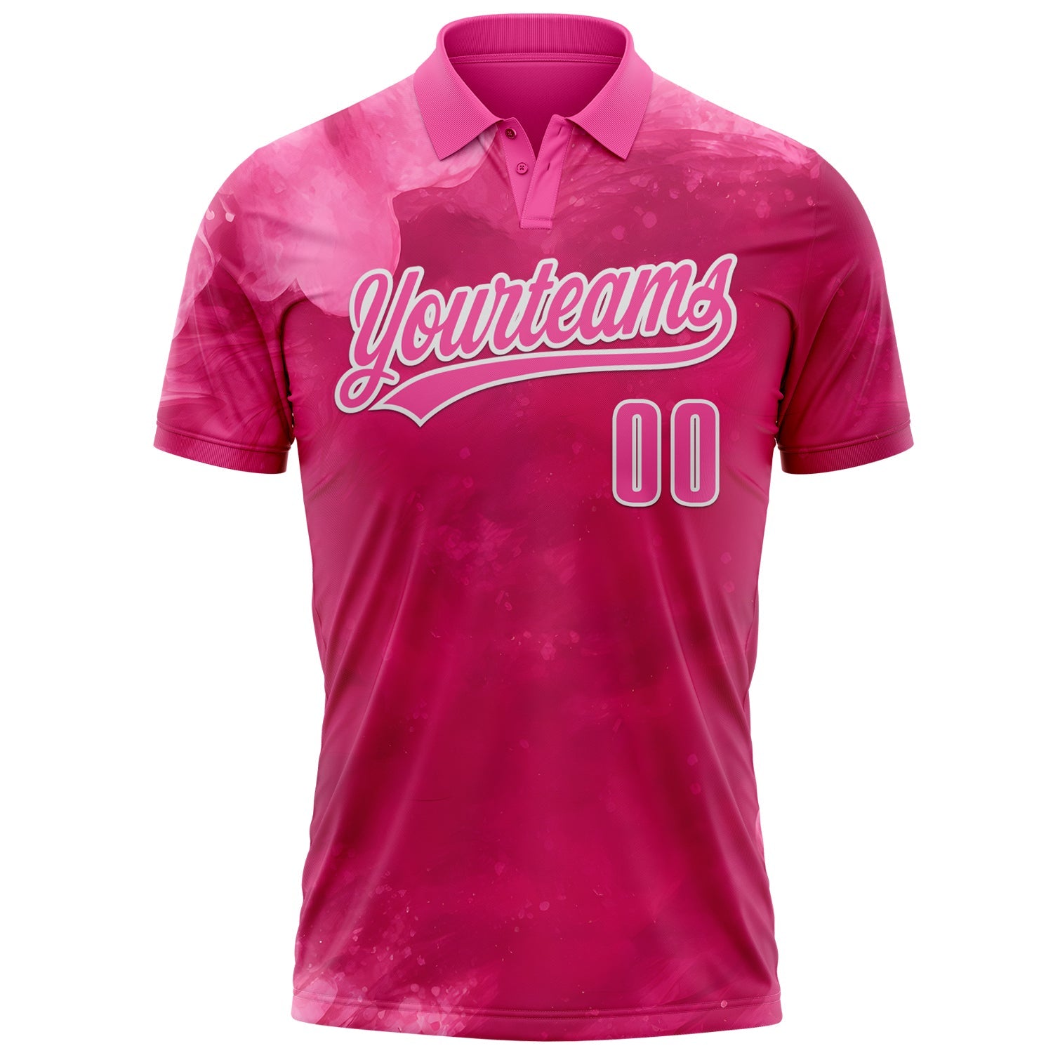 Custom Hot Pink Pink-White 3D Pink Ribbon Breast Cancer Awareness Month Women Health Care Support Performance Polo Shirt view 2
