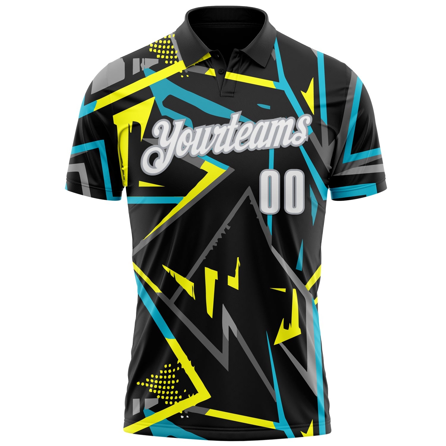 Custom Black White-Gray 3D Bowling Performance Polo Shirt view 2