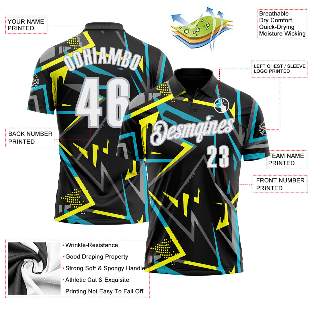 Custom Black White-Gray 3D Bowling Performance Polo Shirt view 3