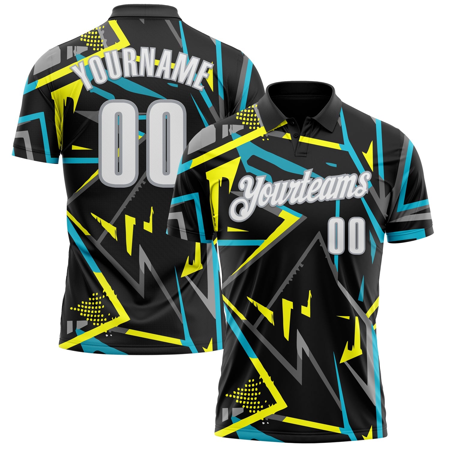 Custom Black White-Gray 3D Bowling Performance Polo Shirt - Main View