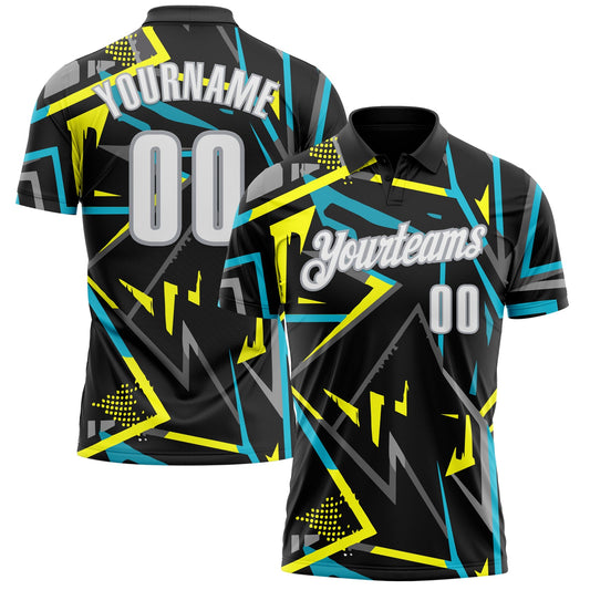 Custom Black White-Gray 3D Bowling Performance Polo Shirt - Main View