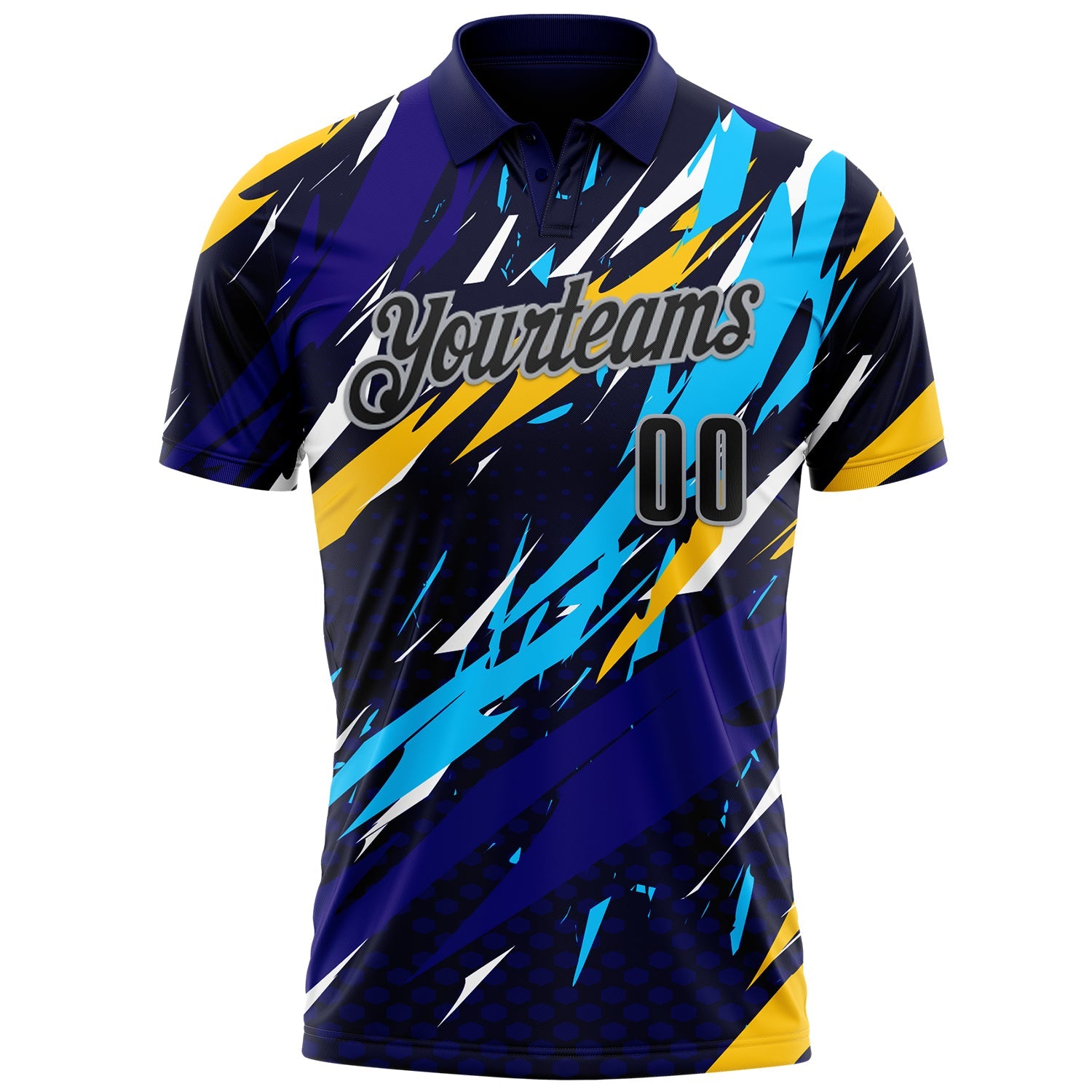 Custom Navy Black-Gray 3D Bowling Performance Polo Shirt view 2