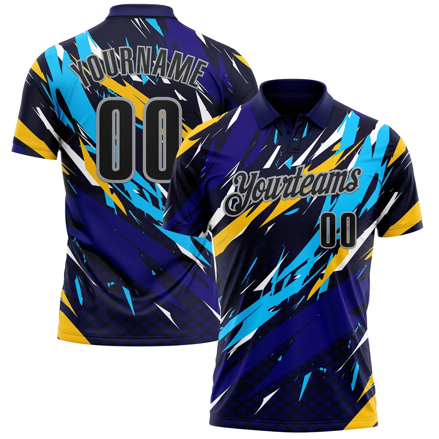 Custom Navy Black-Gray 3D Bowling Performance Polo Shirt - Main View