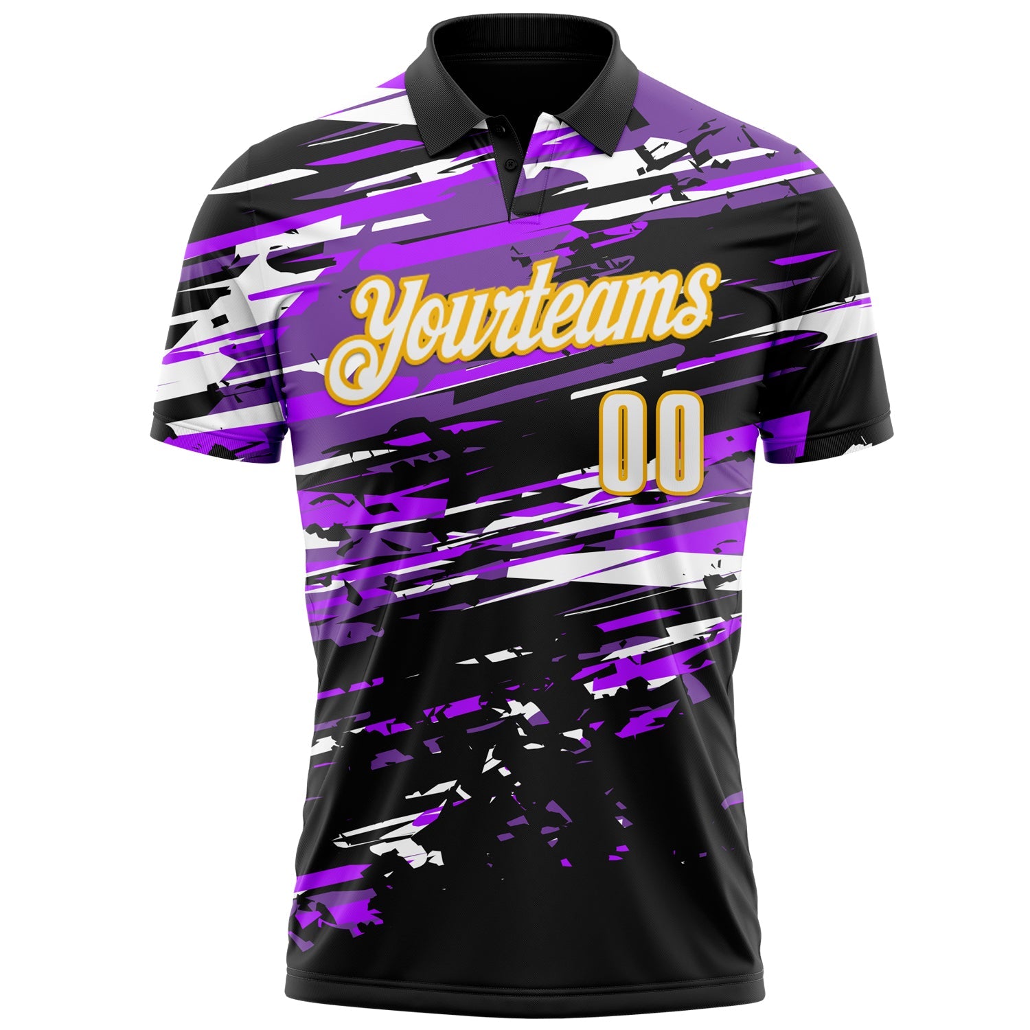 Custom Black White-Gold 3D Bowling Performance Polo Shirt view 2