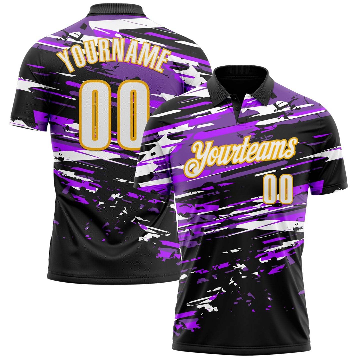 Custom Black White-Gold 3D Bowling Performance Polo Shirt - Main View