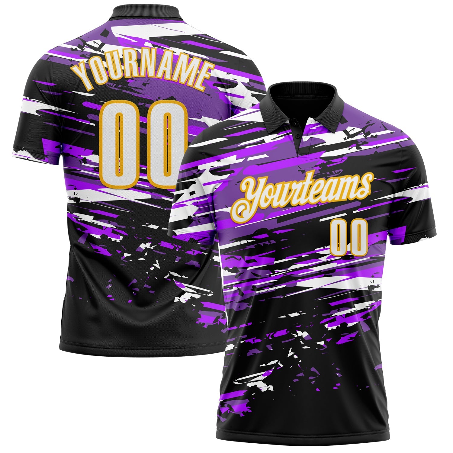 Custom Black White-Gold 3D Bowling Performance Polo Shirt - Main View