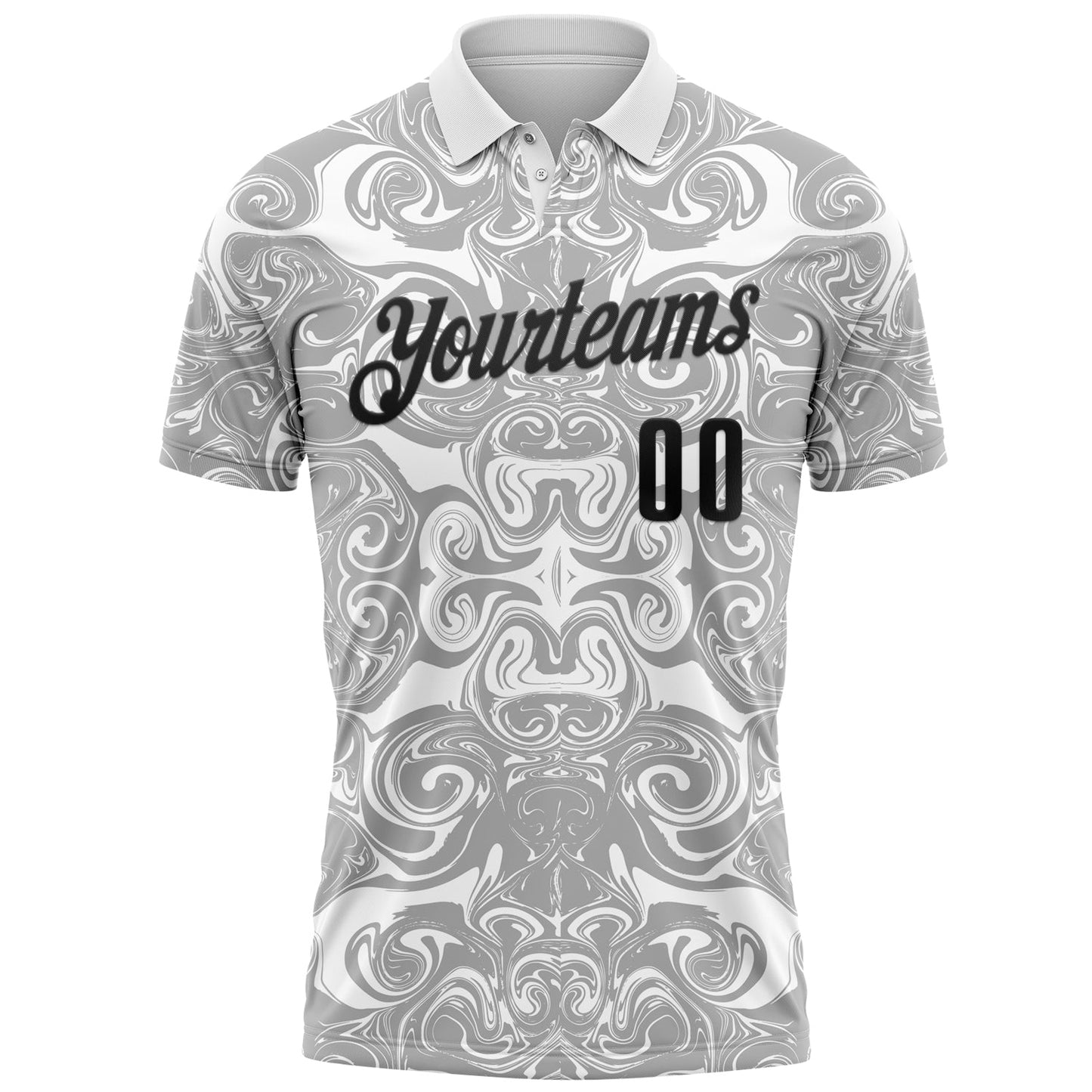 Custom White Black-Steel Gray 3D Bowling Abstract Liquid Performance Polo Shirt view 2