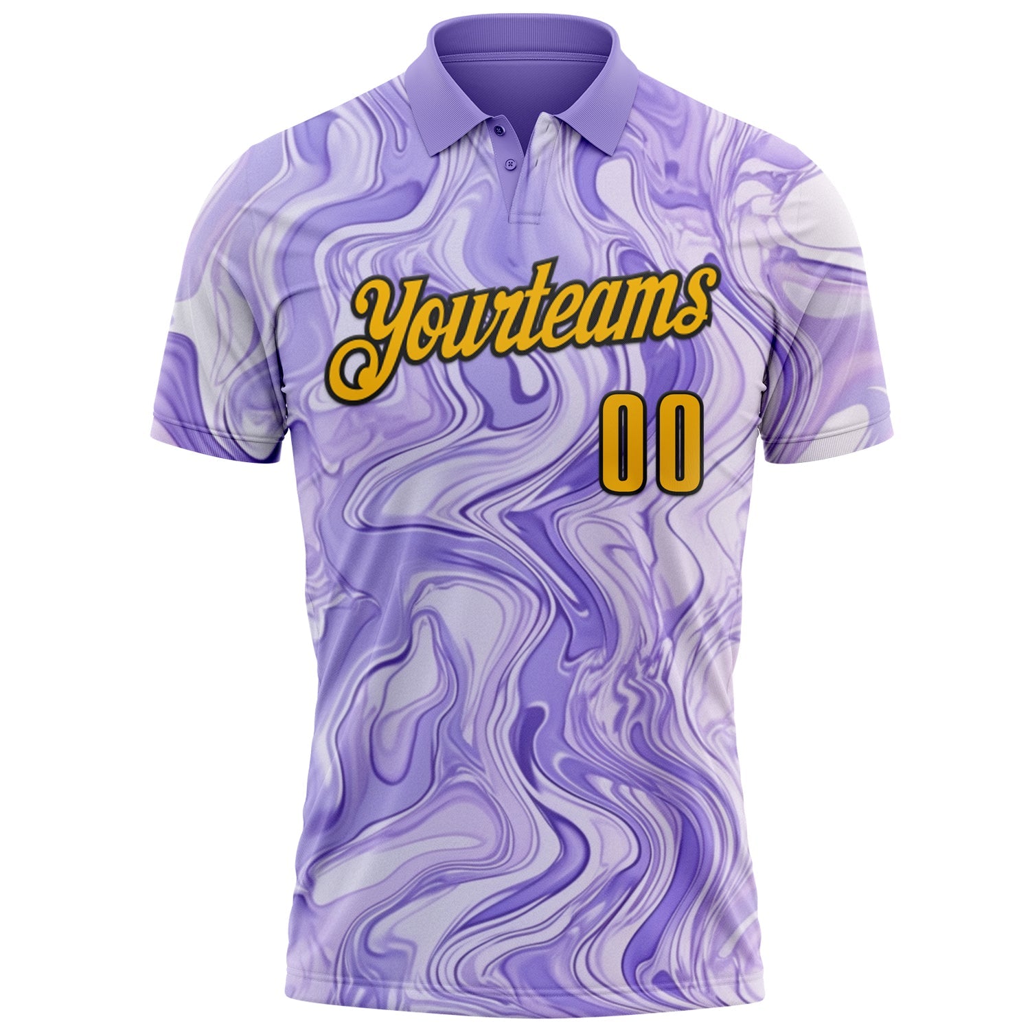 Custom Purple Gold-Black 3D Bowling Abstract Liquid Performance Polo Shirt view 2