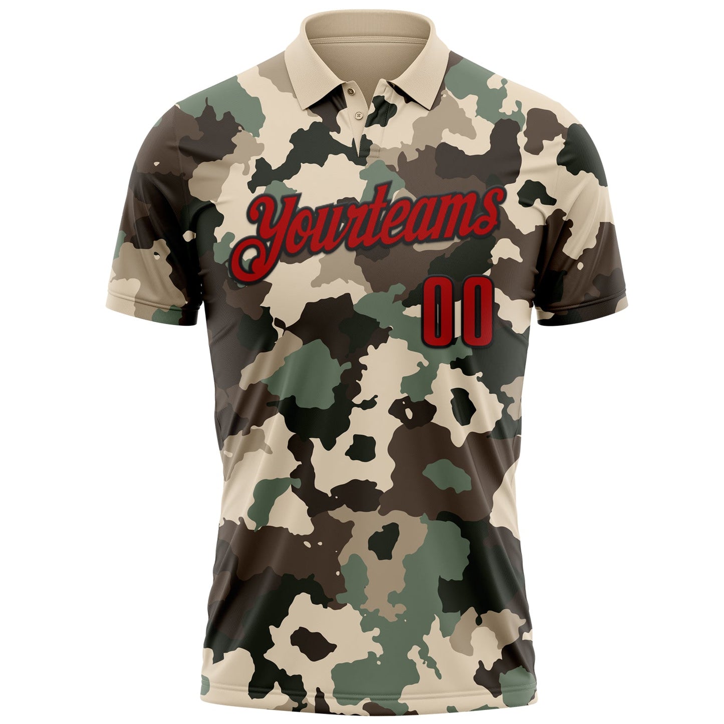 Custom Camo Red-Black 3D Bowling Performance Salute To Service Polo Shirt view 2