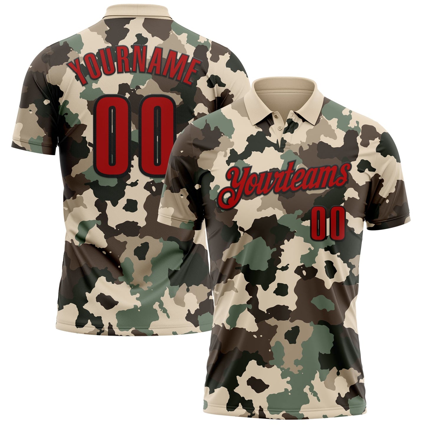 Custom Camo Red-Black 3D Bowling Performance Salute To Service Polo Shirt - Main View