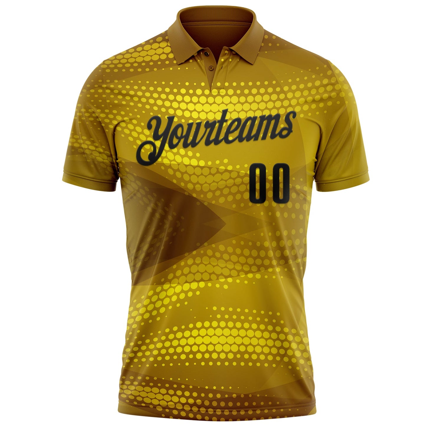 Custom Old Gold Black 3D Bowling Abstract Halftone Performance Polo Shirt view 2