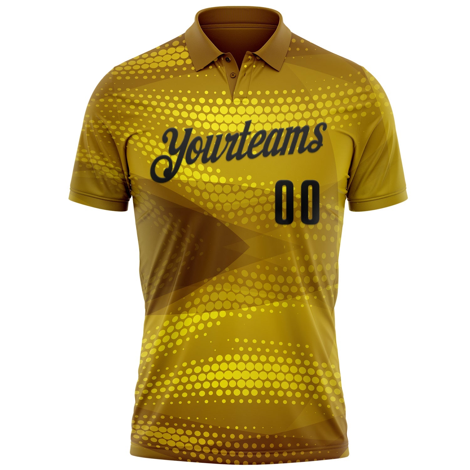 Custom Old Gold Black 3D Bowling Abstract Halftone Performance Polo Shirt view 2