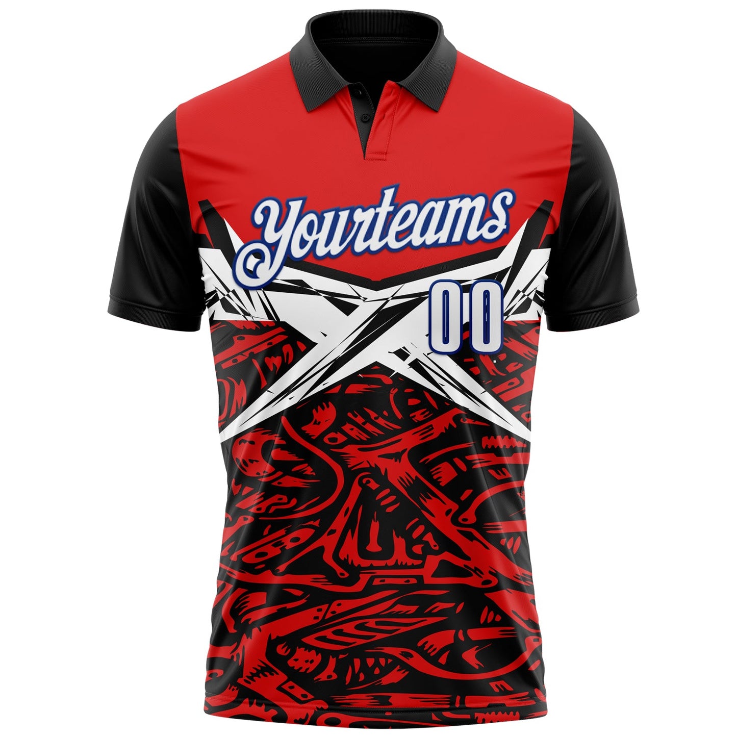 Custom Red Royal-Black 3D Bowling Performance Polo Shirt view 2