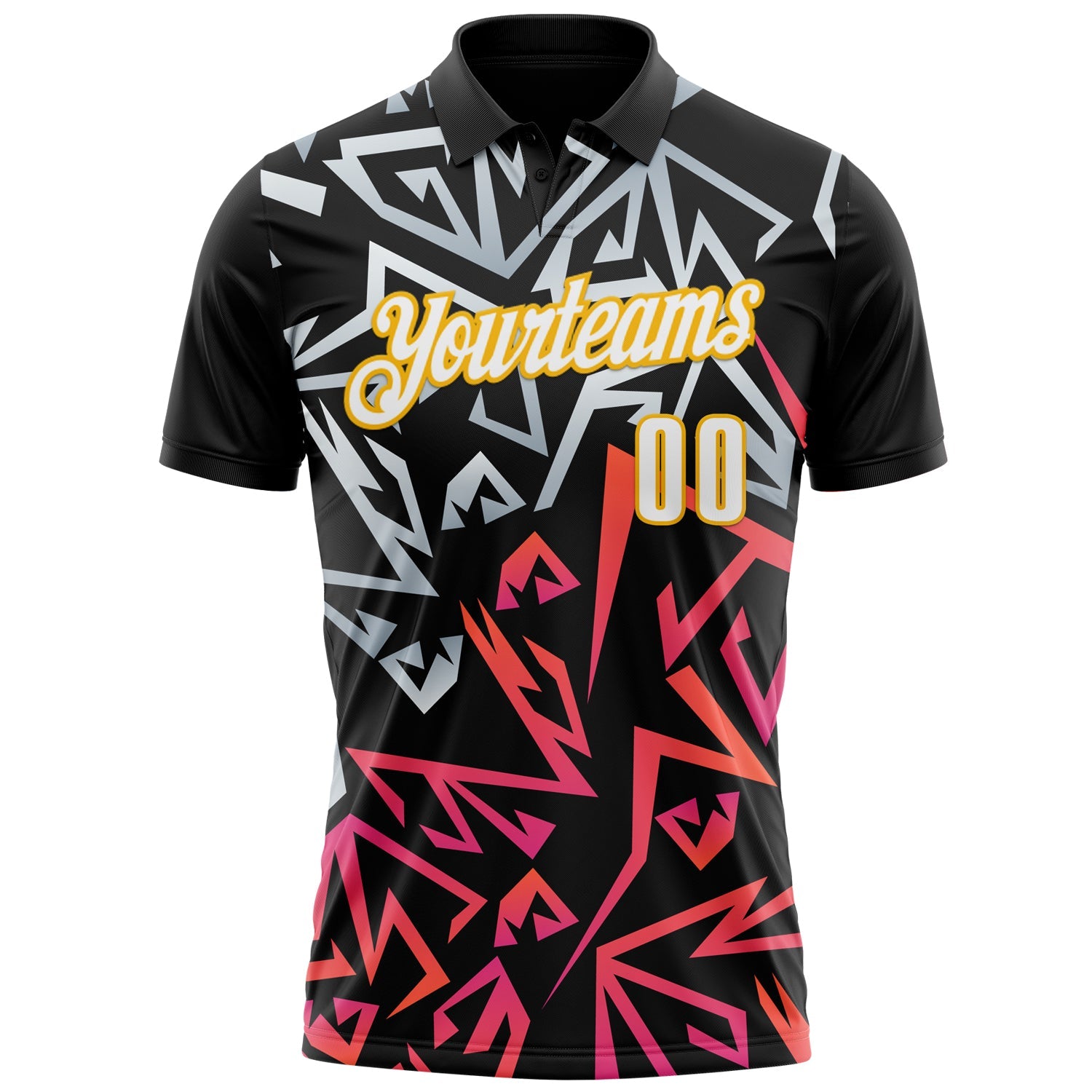 Custom Black White-Gold 3D Bowling Performance Polo Shirt view 2
