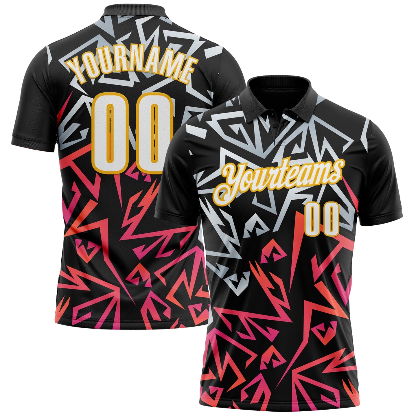 Custom Black White-Gold 3D Bowling Performance Polo Shirt - Main View