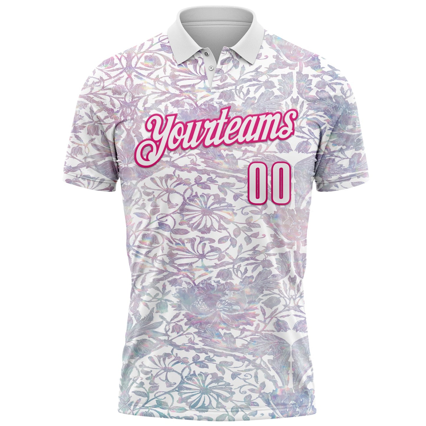 Custom White Hot Pink 3D Bowling Vintage Floral Performance Polo Shirt view 2