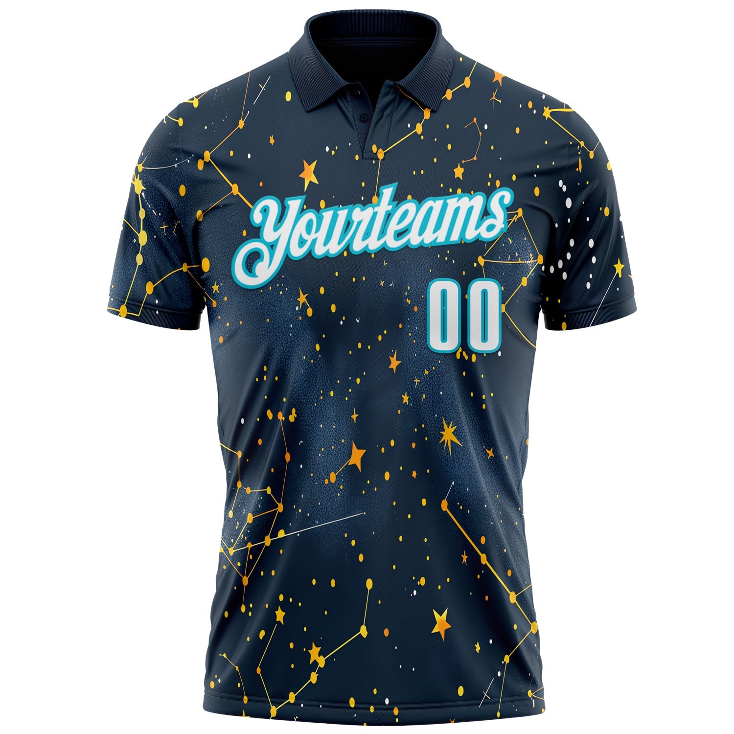 Custom Navy White-Lakes Blue 3D Bowling Star Performance Polo Shirt view 2