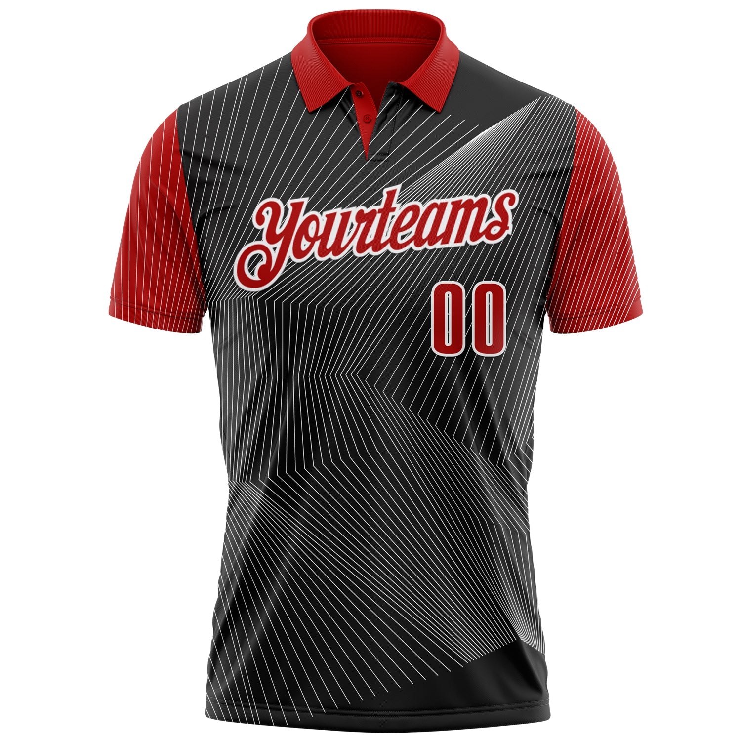 Custom Black Red-White 3D Bowling Line Performance Polo Shirt view 2