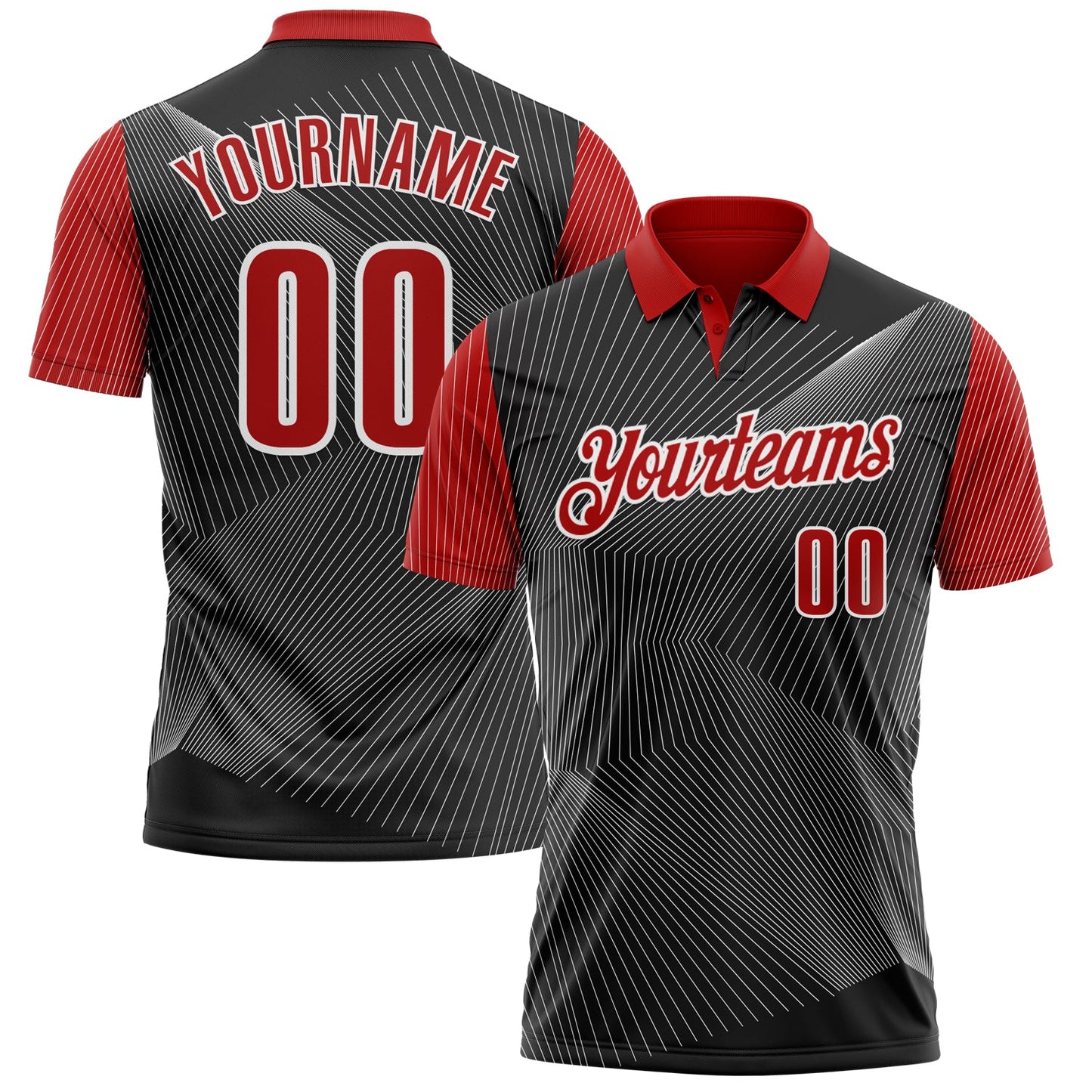 Custom Black Red-White 3D Bowling Line Performance Polo Shirt - Main View