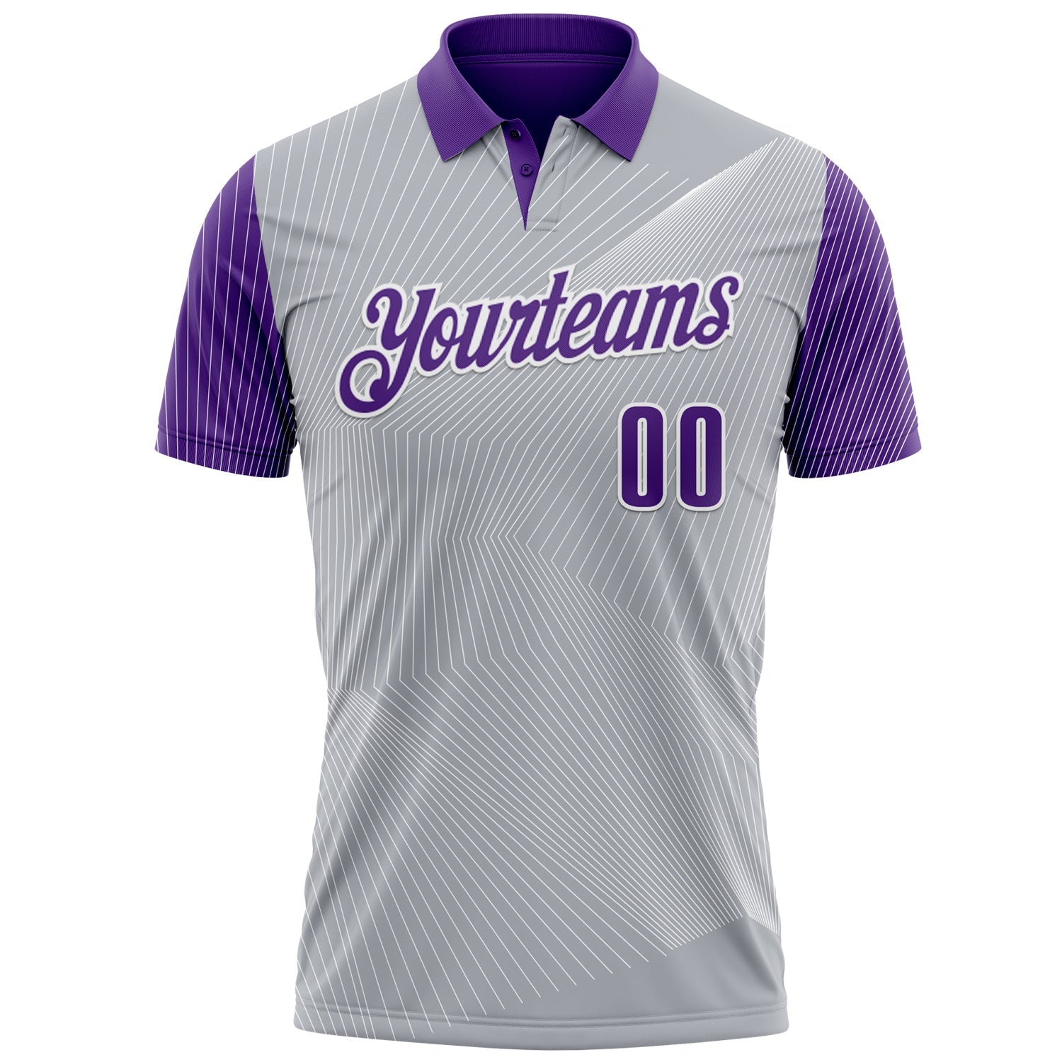 Custom Gray Purple-White 3D Bowling Line Performance Polo Shirt view 2