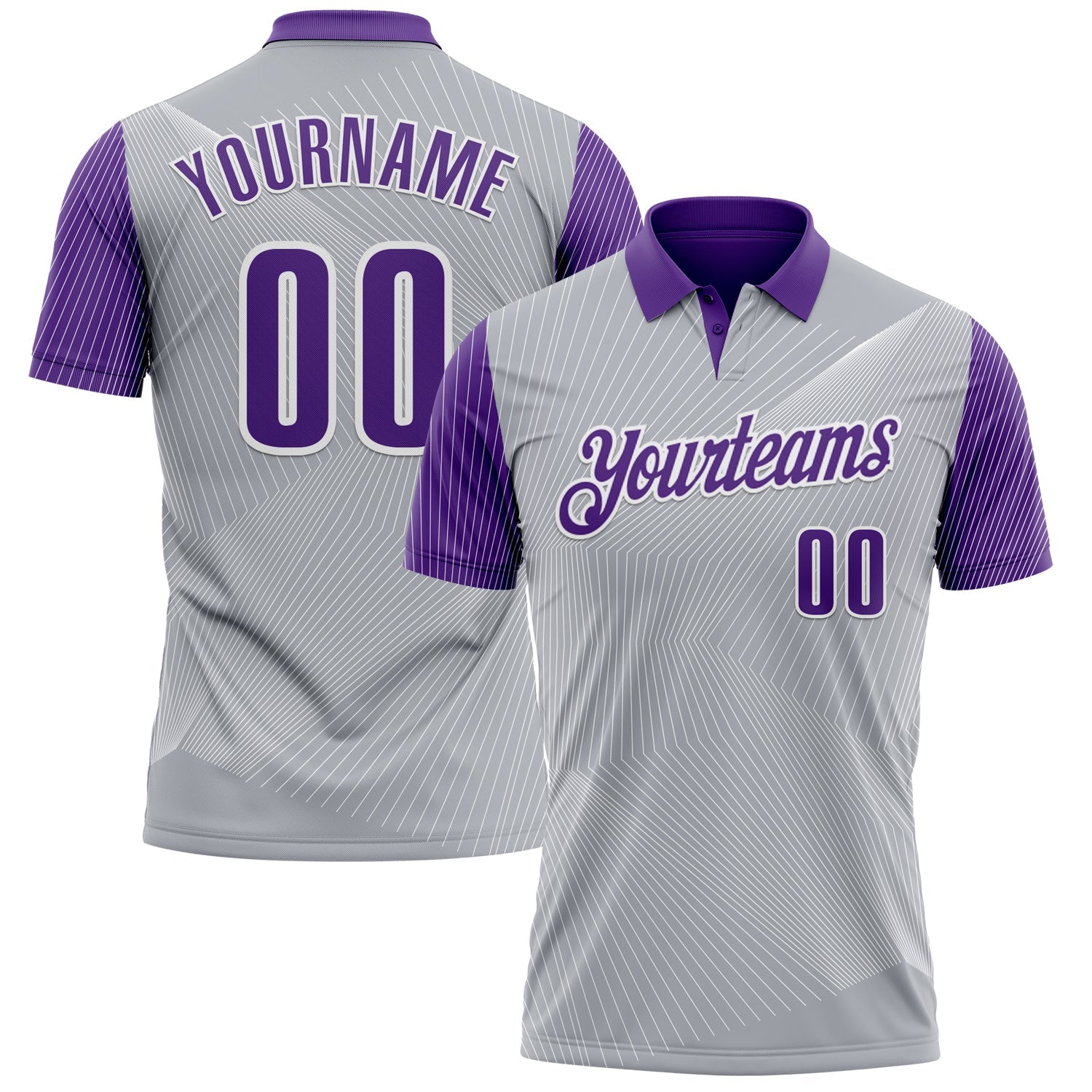 Custom Gray Purple-White 3D Bowling Line Performance Polo Shirt - Main View