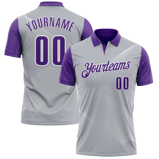 Custom Gray Purple-White 3D Bowling Line Performance Polo Shirt - Main View