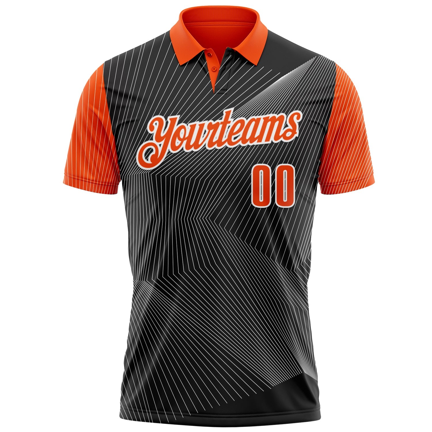 Custom Black Orange-White 3D Bowling Line Performance Polo Shirt view 2