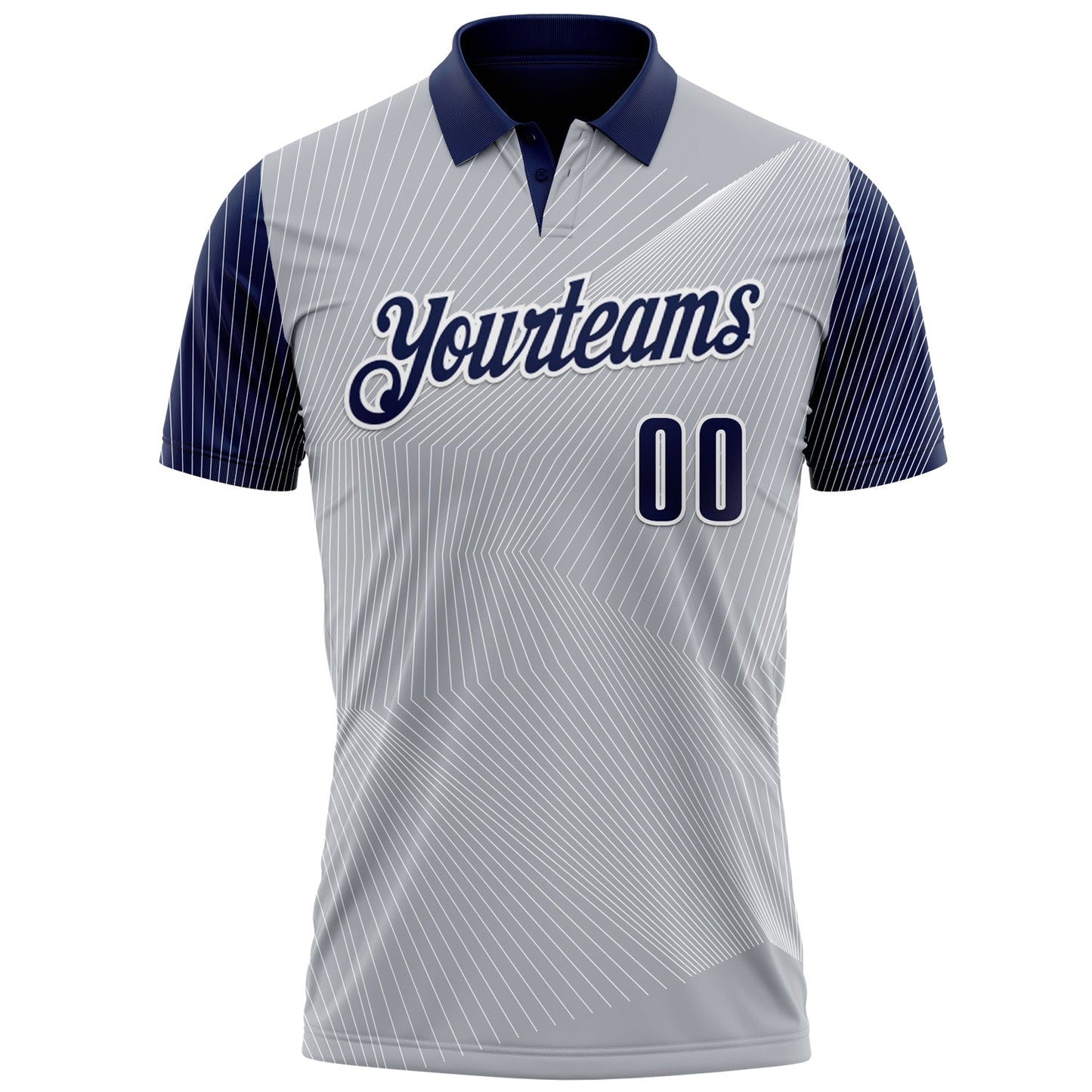 Custom Gray Navy-White 3D Bowling Line Performance Polo Shirt view 2