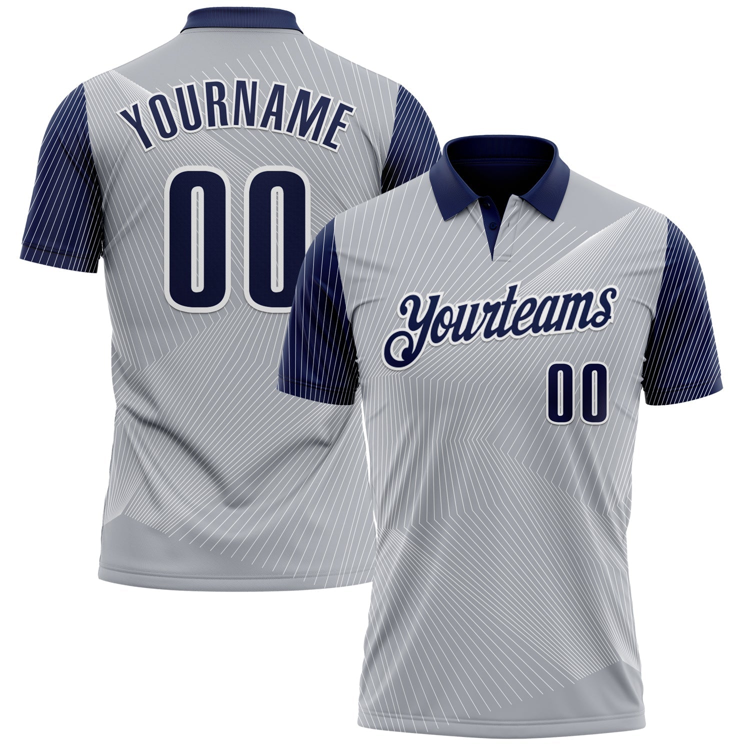 Custom Gray Navy-White 3D Bowling Line Performance Polo Shirt - Main View