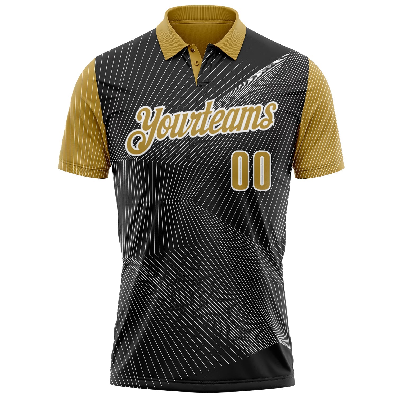Custom Black Old Gold-White 3D Bowling Line Performance Polo Shirt view 2