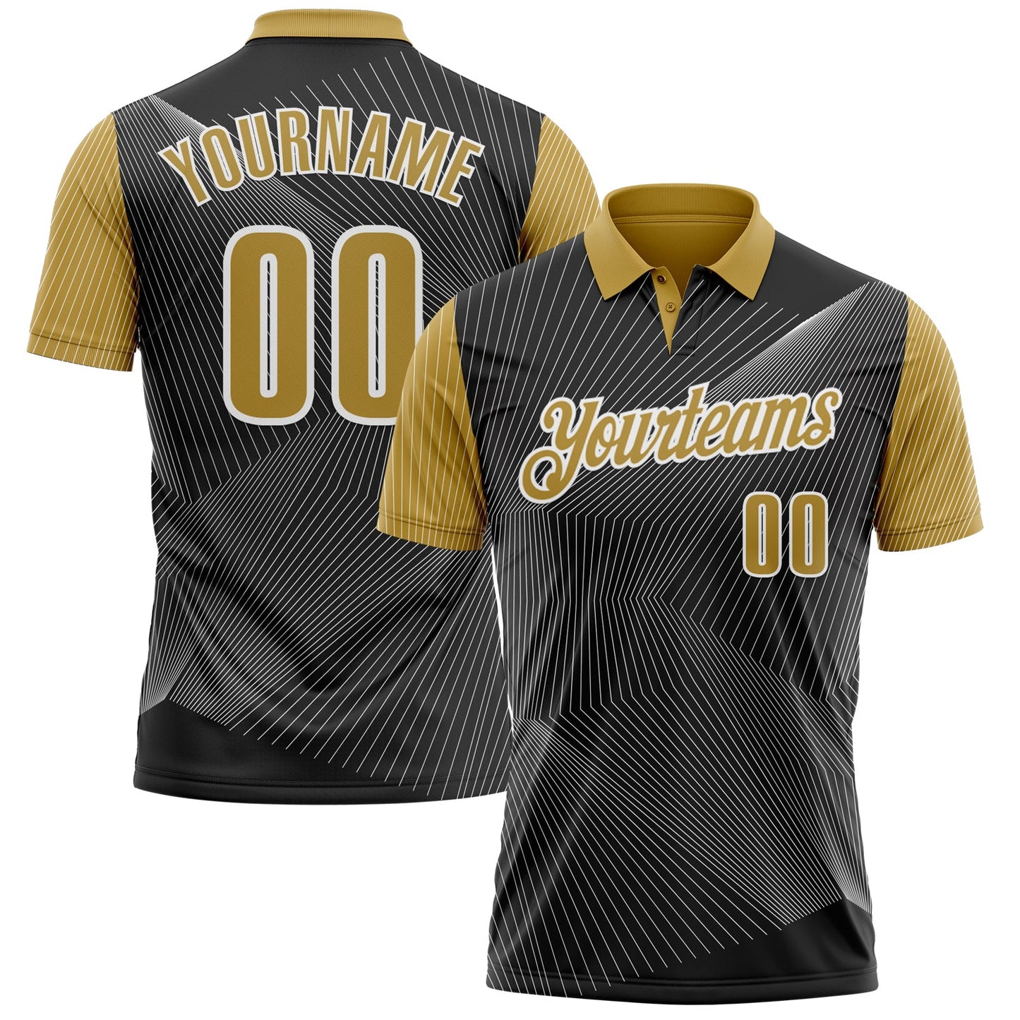 Custom Black Old Gold-White 3D Bowling Line Performance Polo Shirt - Main View