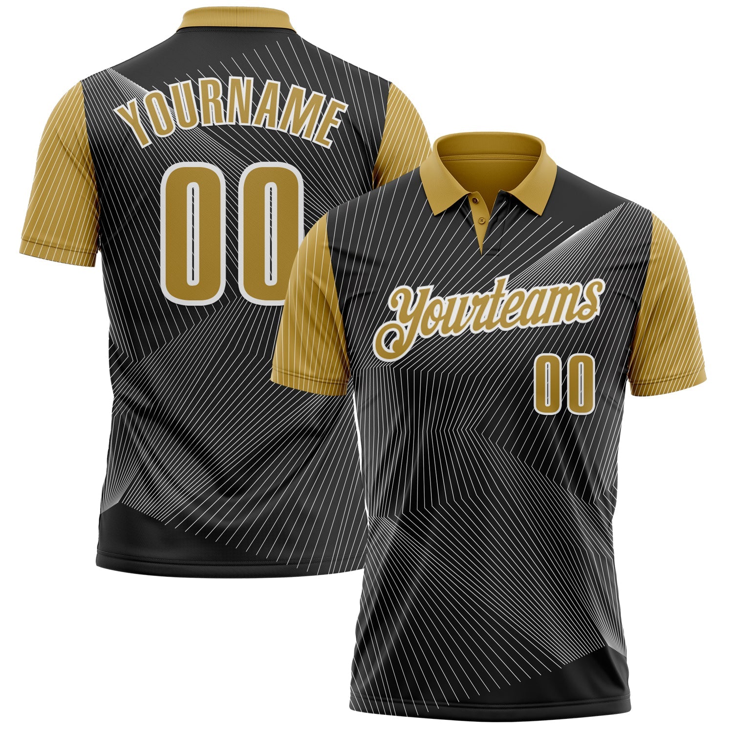 Custom Black Old Gold-White 3D Bowling Line Performance Polo Shirt - Main View