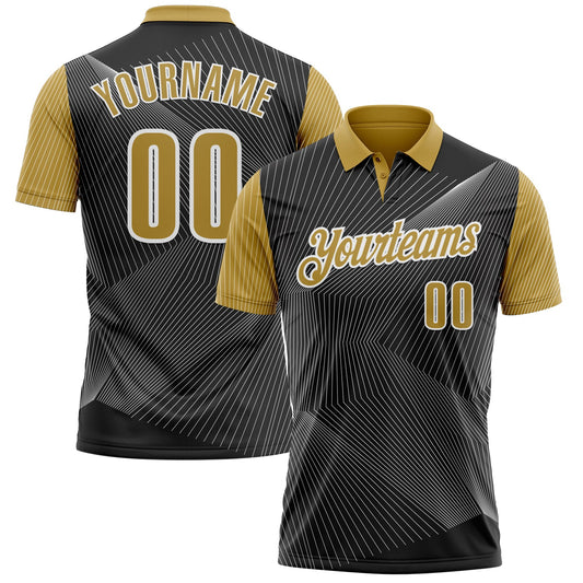 Custom Black Old Gold-White 3D Bowling Line Performance Polo Shirt - Main View