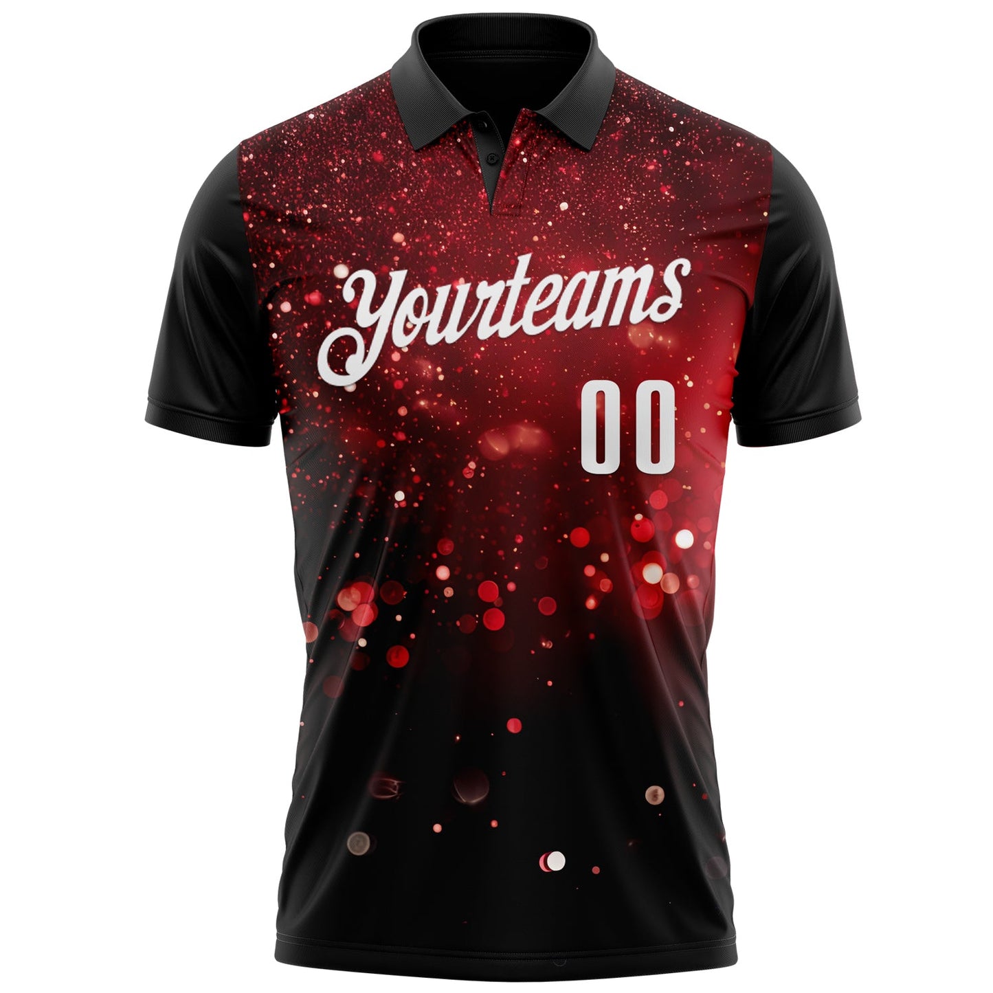 Custom Black Red-White 3D Bowling Glowing Star Performance Polo Shirt view 2