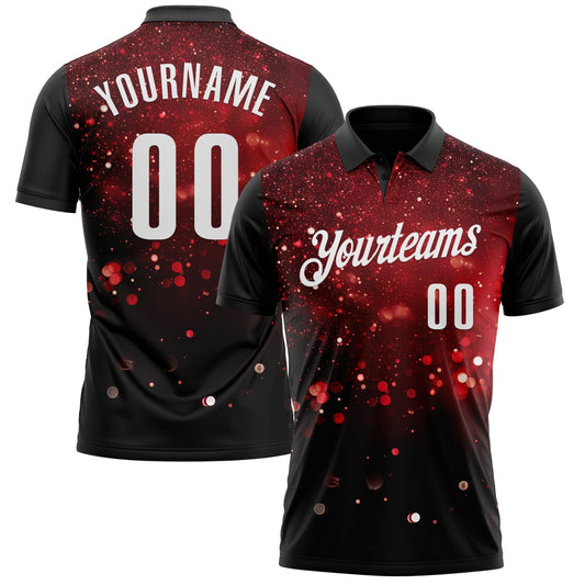 Custom Black Red-White 3D Bowling Glowing Star Performance Polo Shirt - Main View