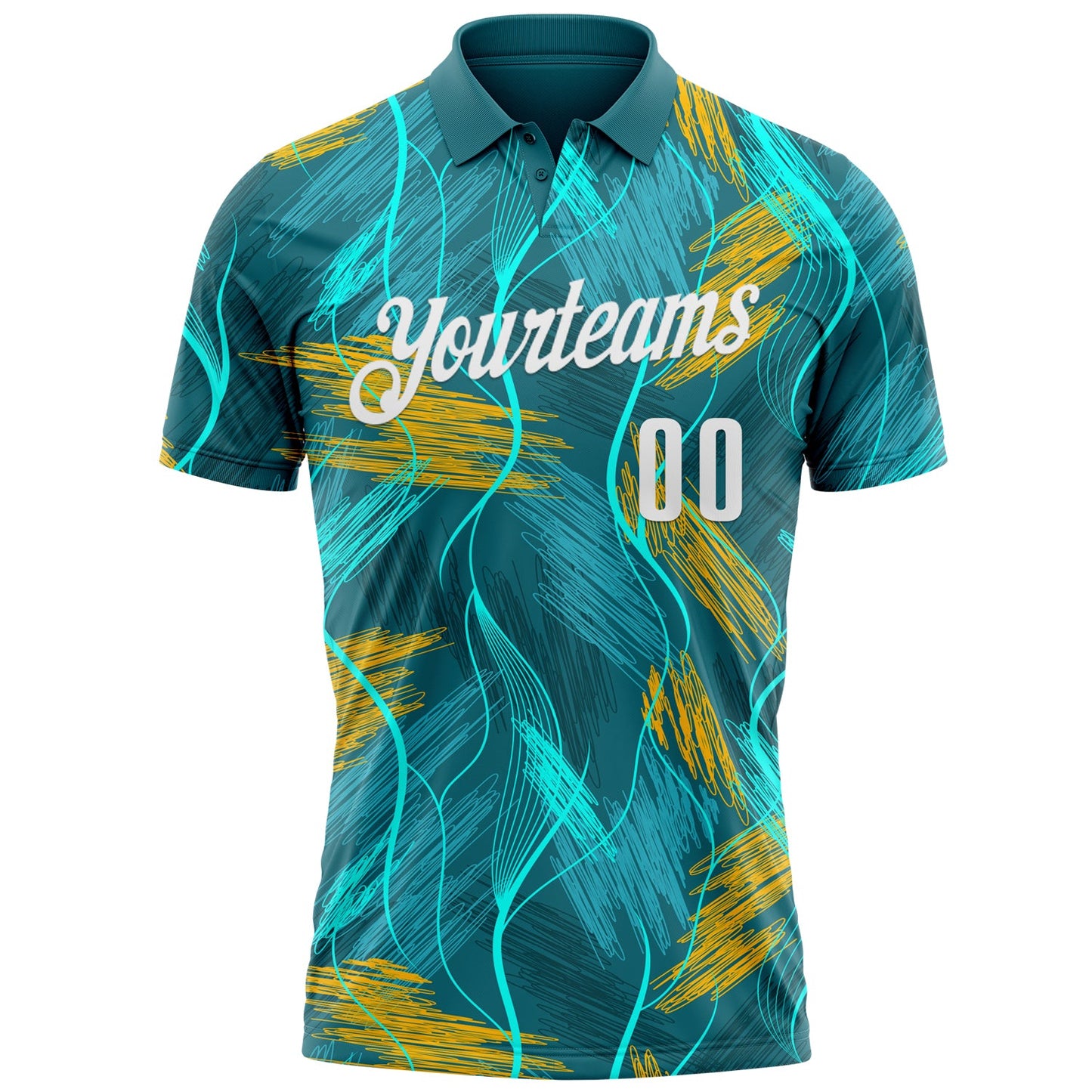 Custom Teal Old Gold-White 3D Bowling Line Performance Polo Shirt view 2