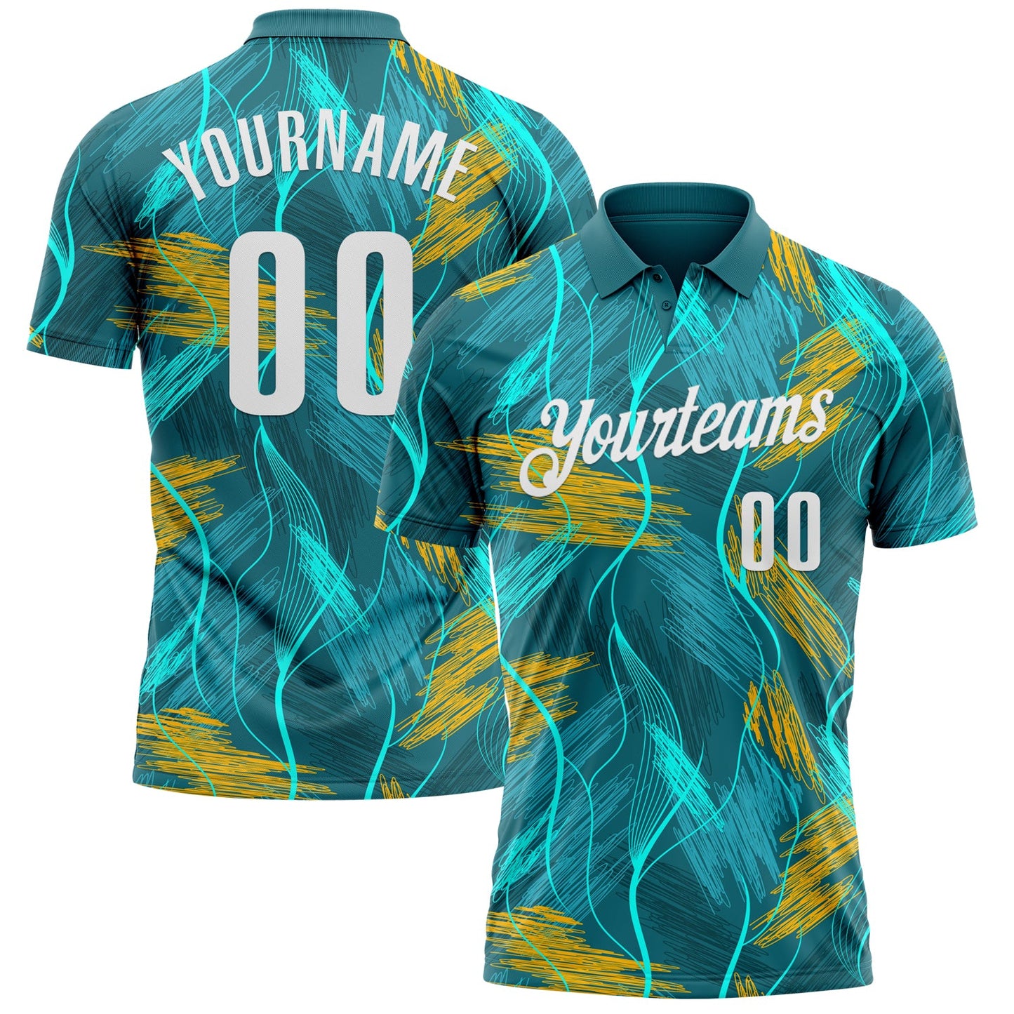 Custom Teal Old Gold-White 3D Bowling Line Performance Polo Shirt - Main View