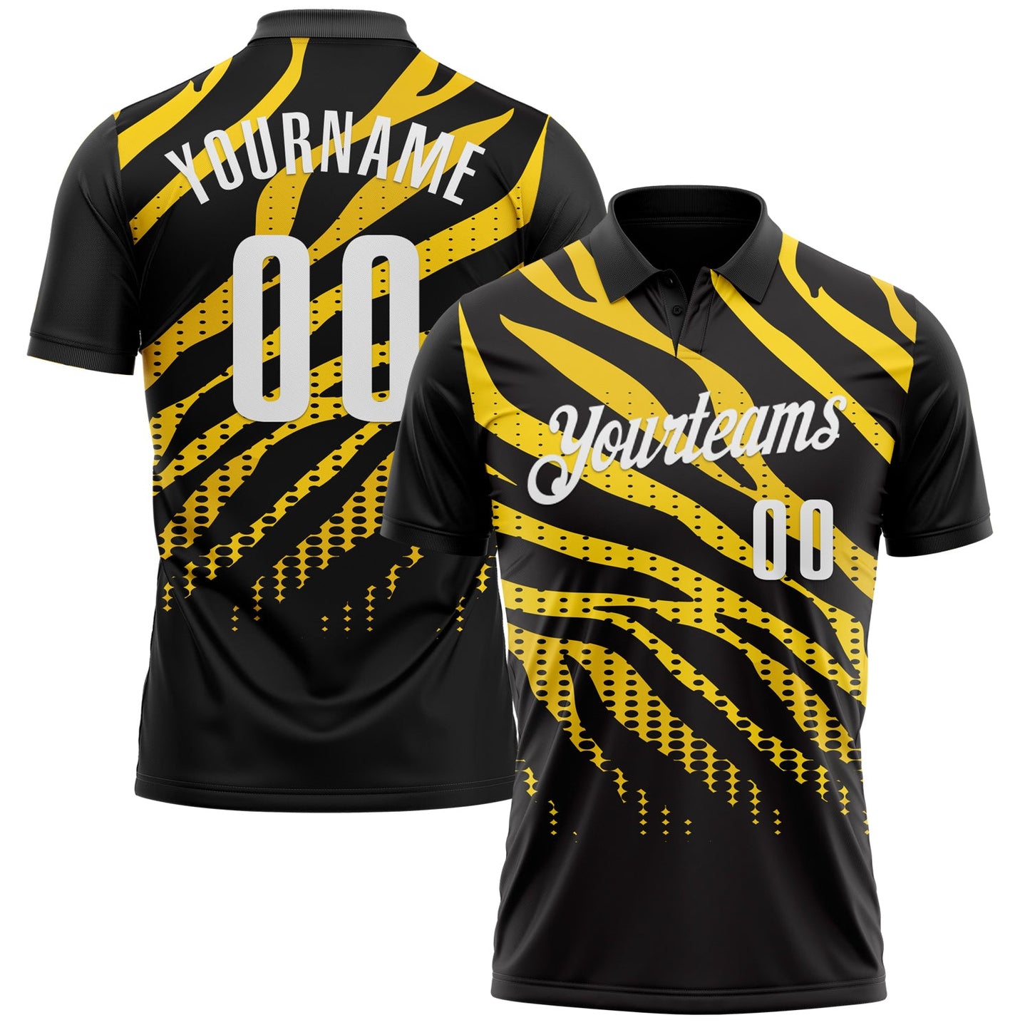 Custom Black Yellow-White 3D Bowling Dot Performance Polo Shirt - Main View