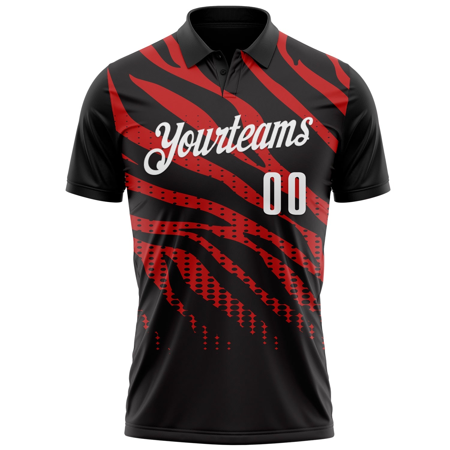 Custom Black Red-White 3D Bowling Dot Performance Polo Shirt view 2