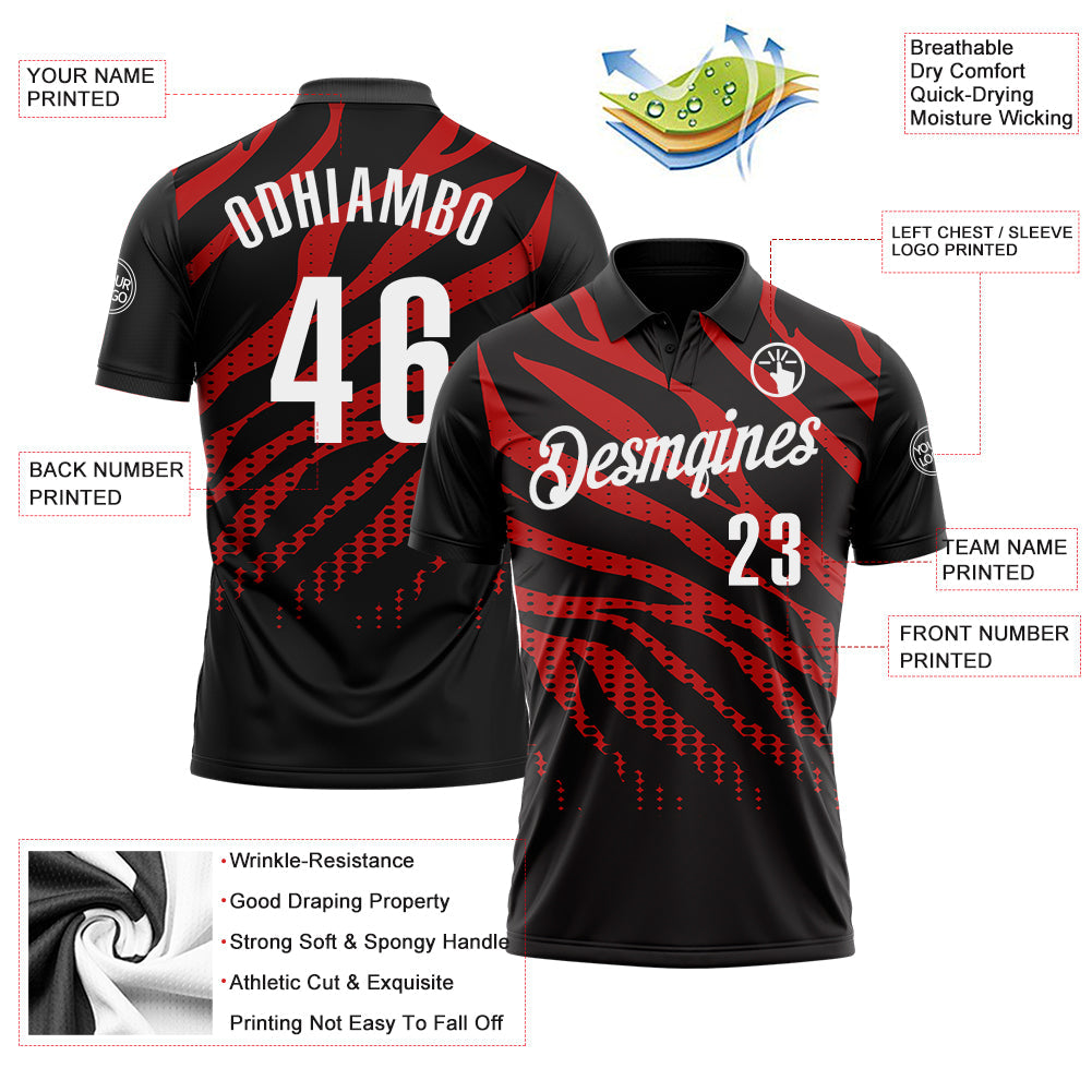 Custom Black Red-White 3D Bowling Dot Performance Polo Shirt view 3