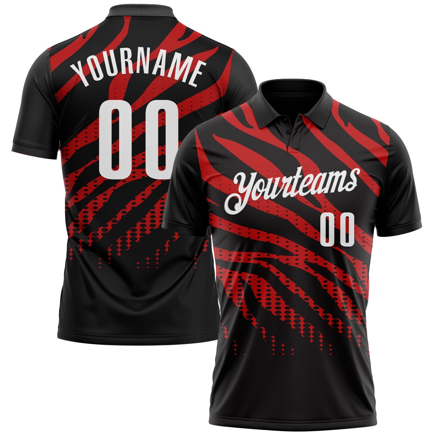 Custom Black Red-White 3D Bowling Dot Performance Polo Shirt - Main View